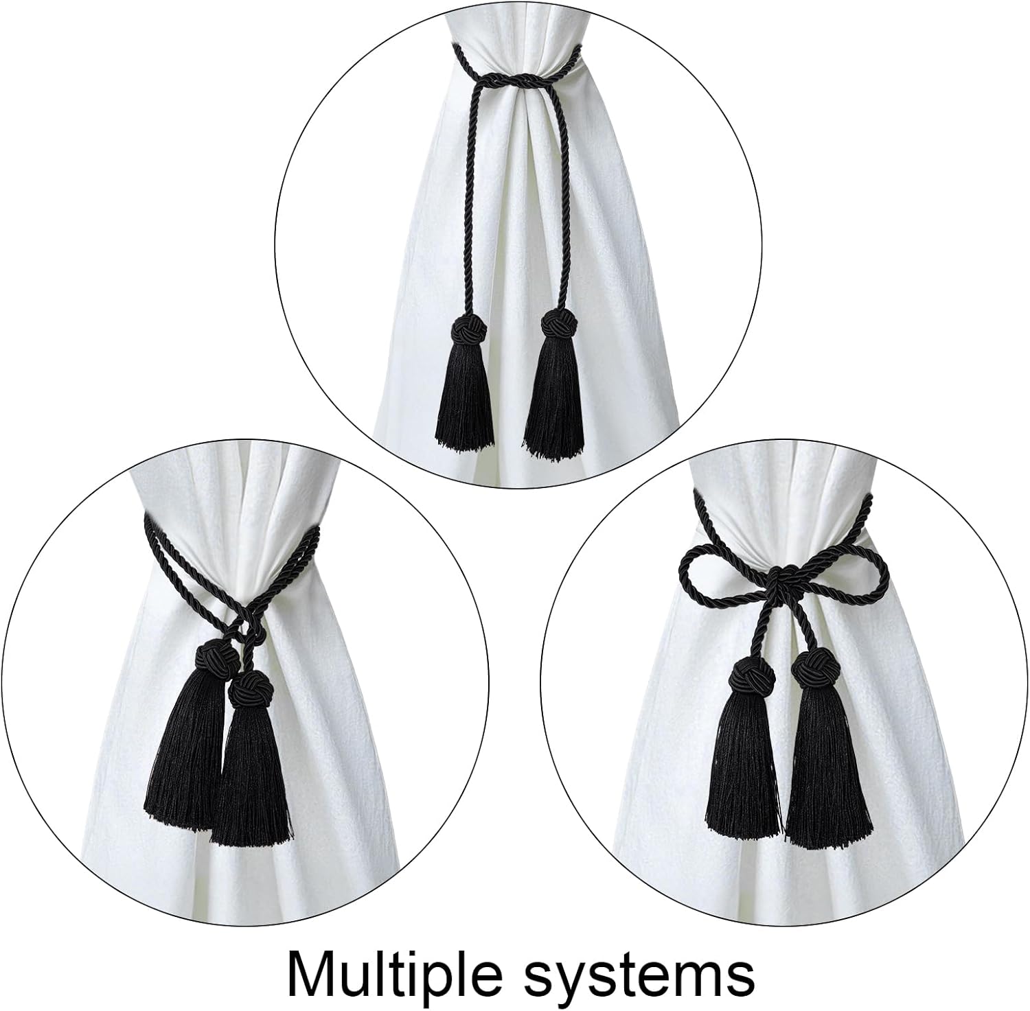 4 Pack Black Curtain Tiebacks With Tassels