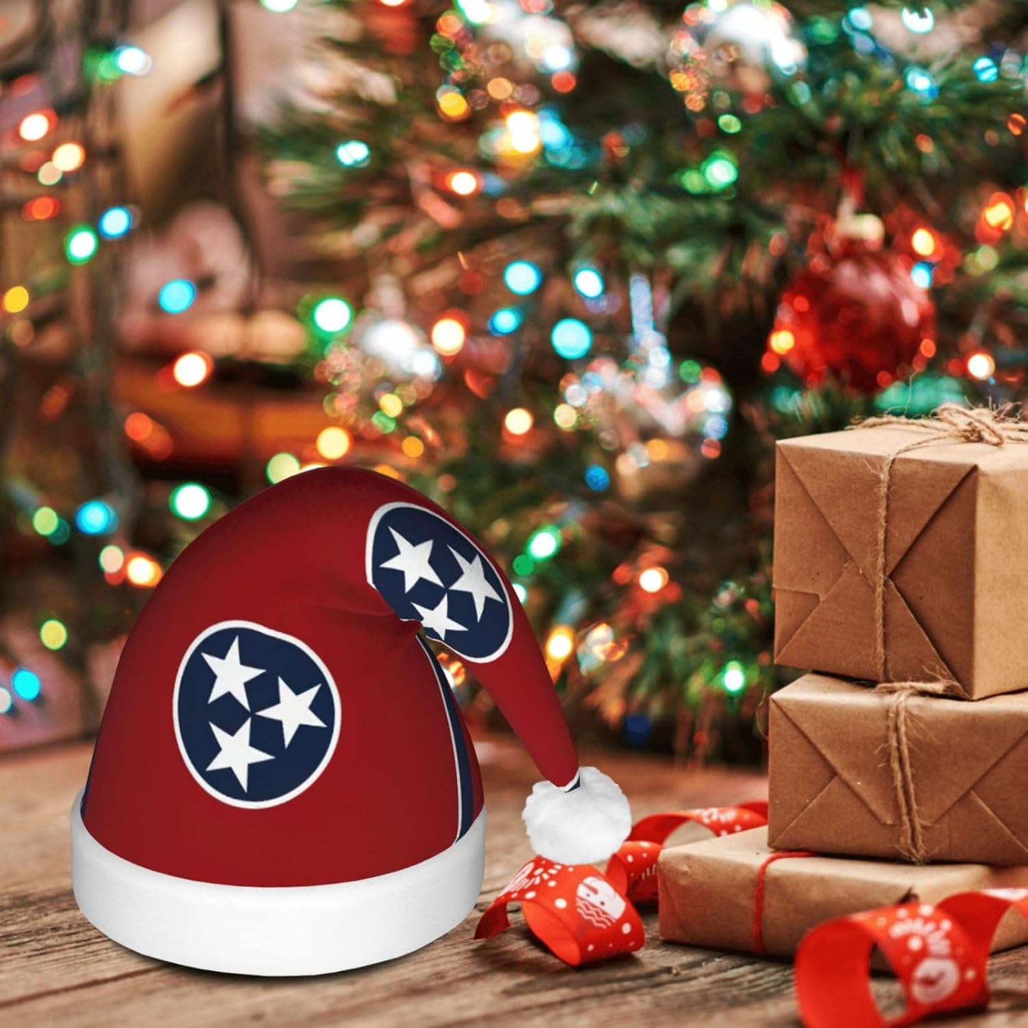 Tennessee State Flag Print Christmas Hat with LED