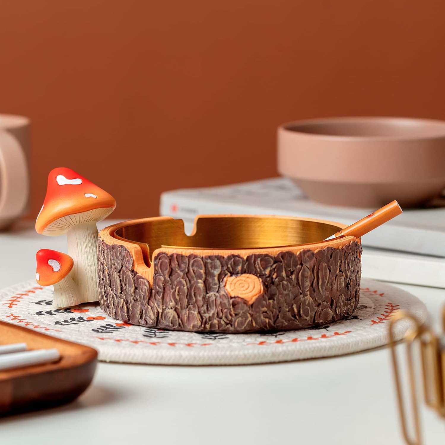Cute Mushroom Ashtray with Stainless Steel Tray