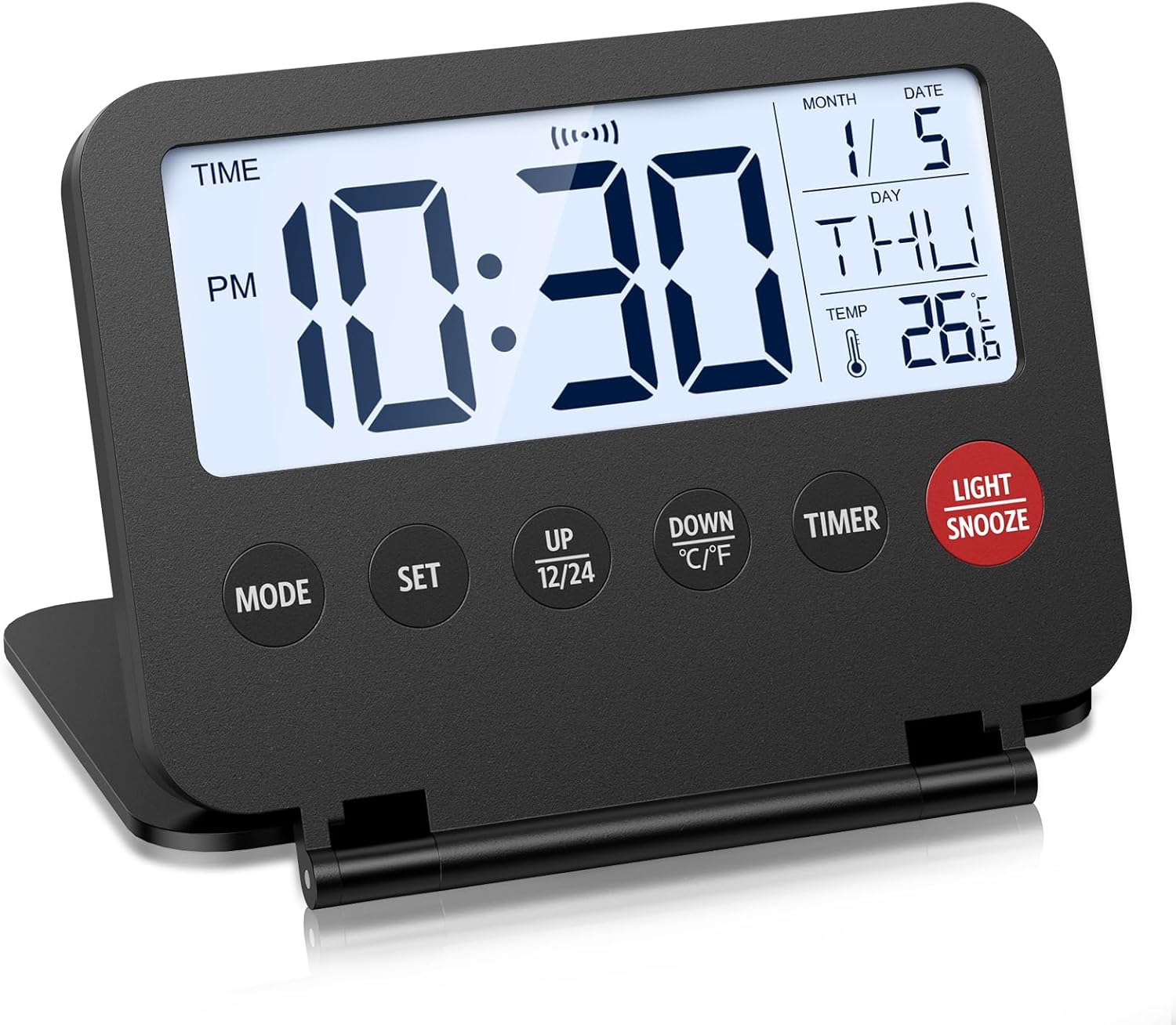 Olipiter Small Foldable Digital Travel Alarm Clock with Calendar and Temperature