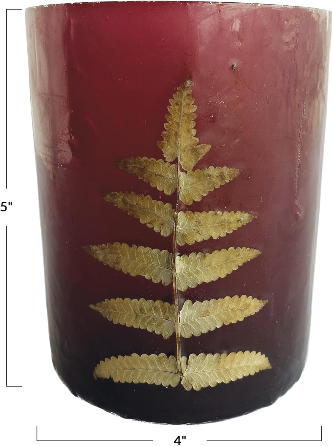 Creative Co Op Large Glass Votive Candleholder with Eucalyptus Leaves Red Gold Finish
