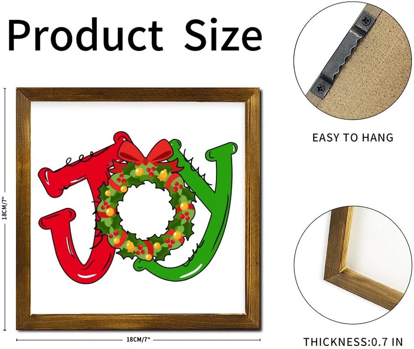 Christmas Joy Ball Framed Wooden Sign 7x7 Inch Wall Decor