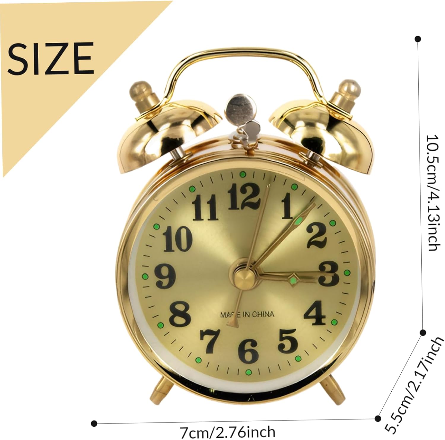 Wind Up Alarm Clock Gold Twin Bell Mechanical