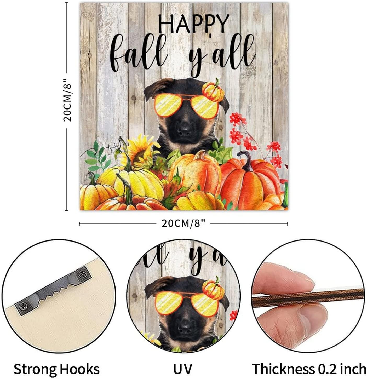 Thanksgiving Fall Wood Sign Plaque 8x8in