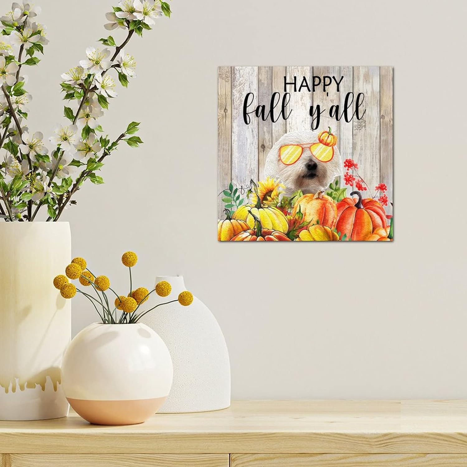 Thanksgiving Fall Decor Wood Sign Plaque 8x8in