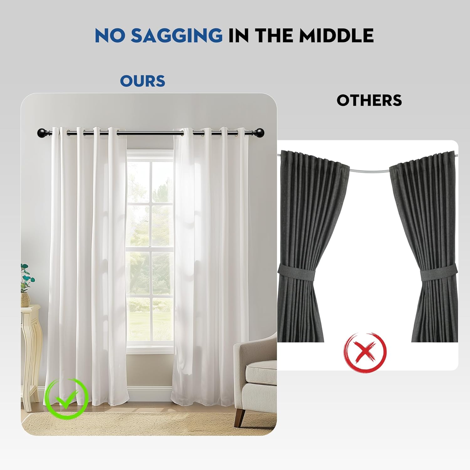 Black Curtain Rod 66-120 Inch Adjustable Heavy Duty