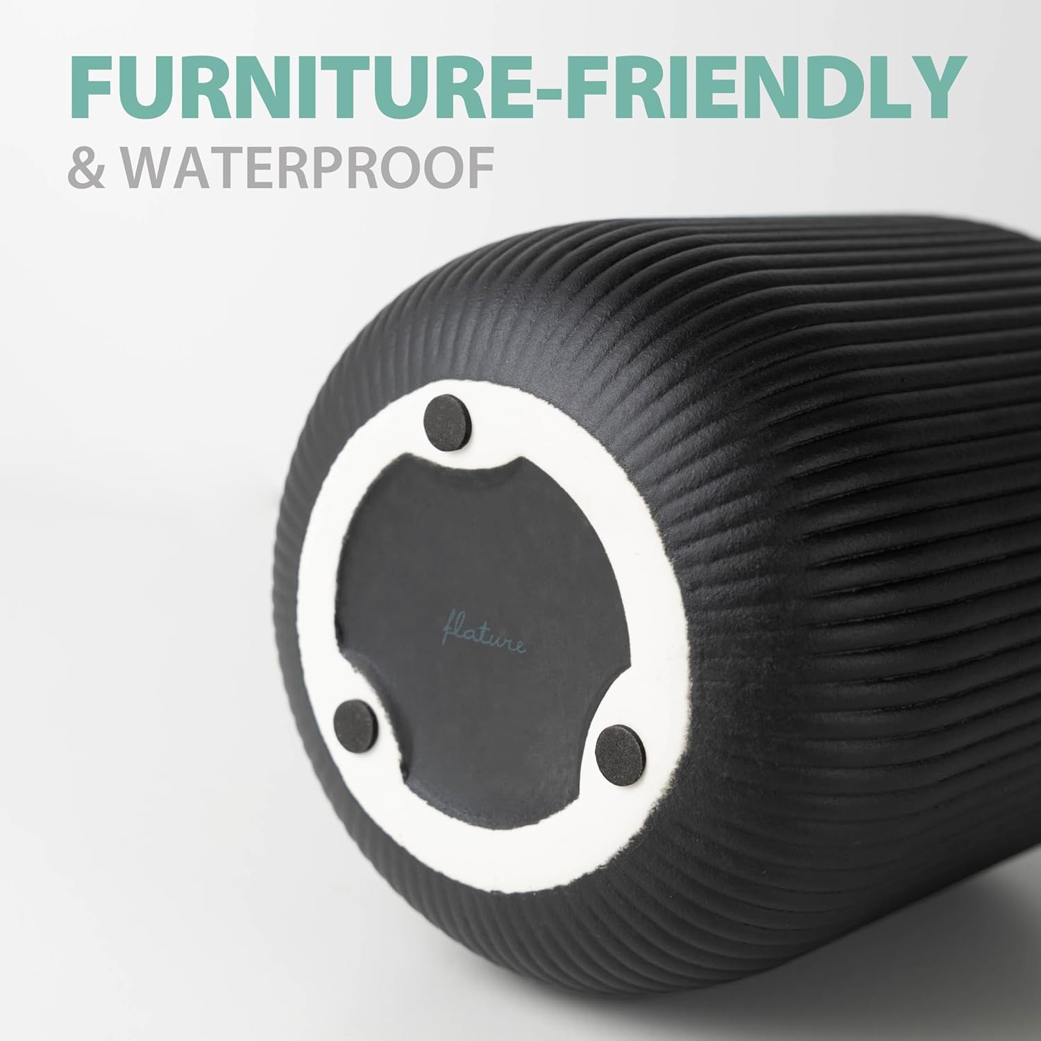 Flature Ceramic Vase with Grooves - Matte Black 20cm