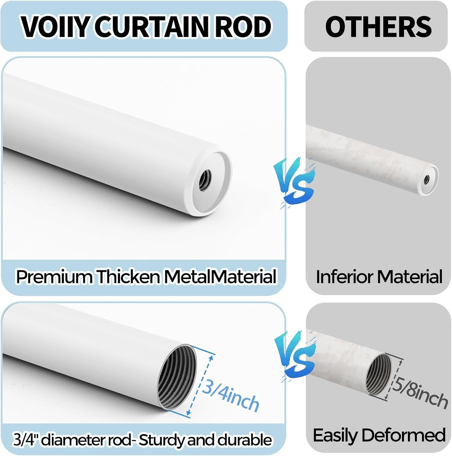 VOIIY 36-72 Inch White Curtain Rod Set with Twisted Finials