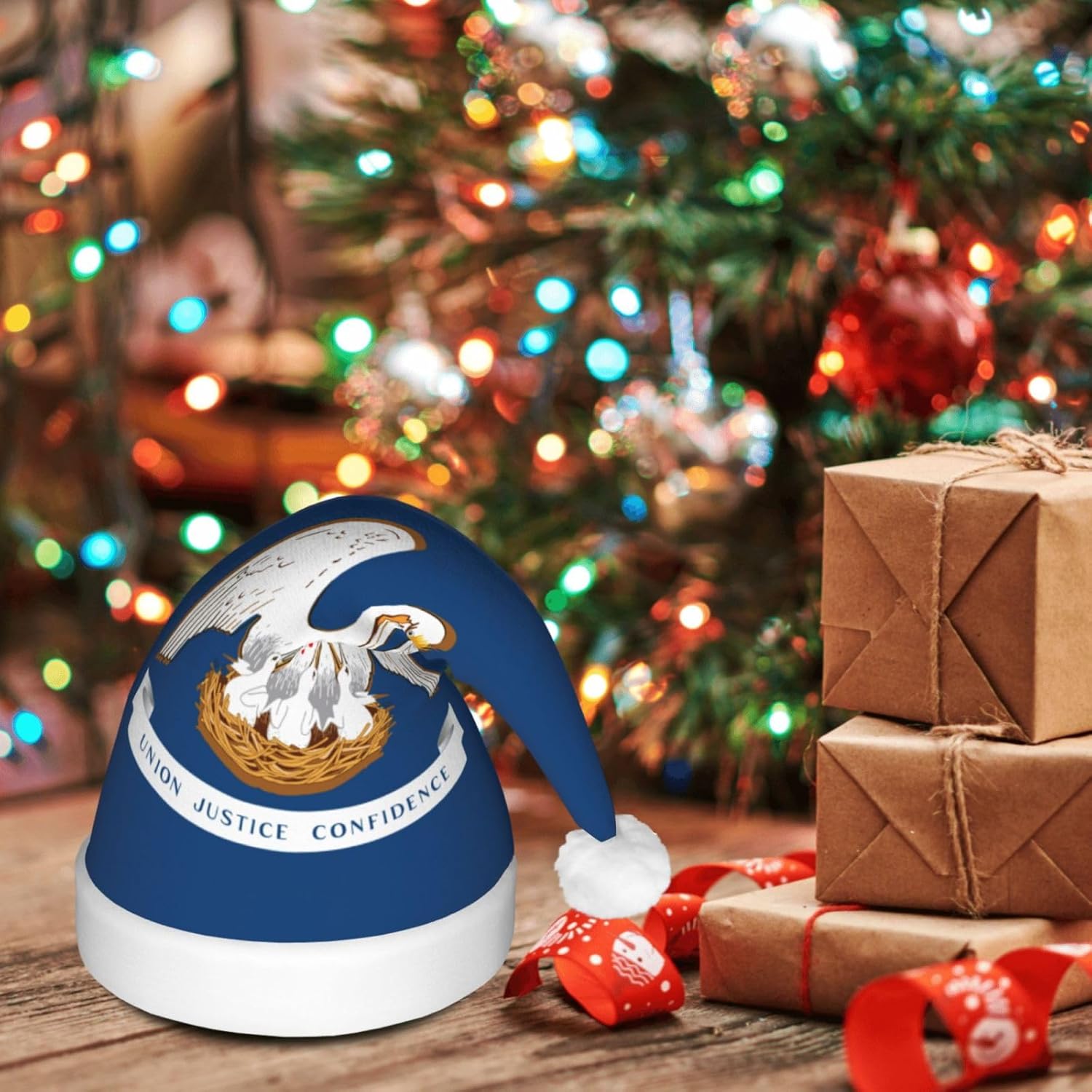 Louisiana State Flag Christmas Hat with LED Lights 1