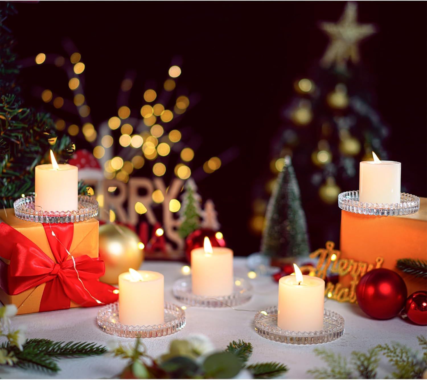 Kanpura Clear Glass Candle Holder Plates Set of 6