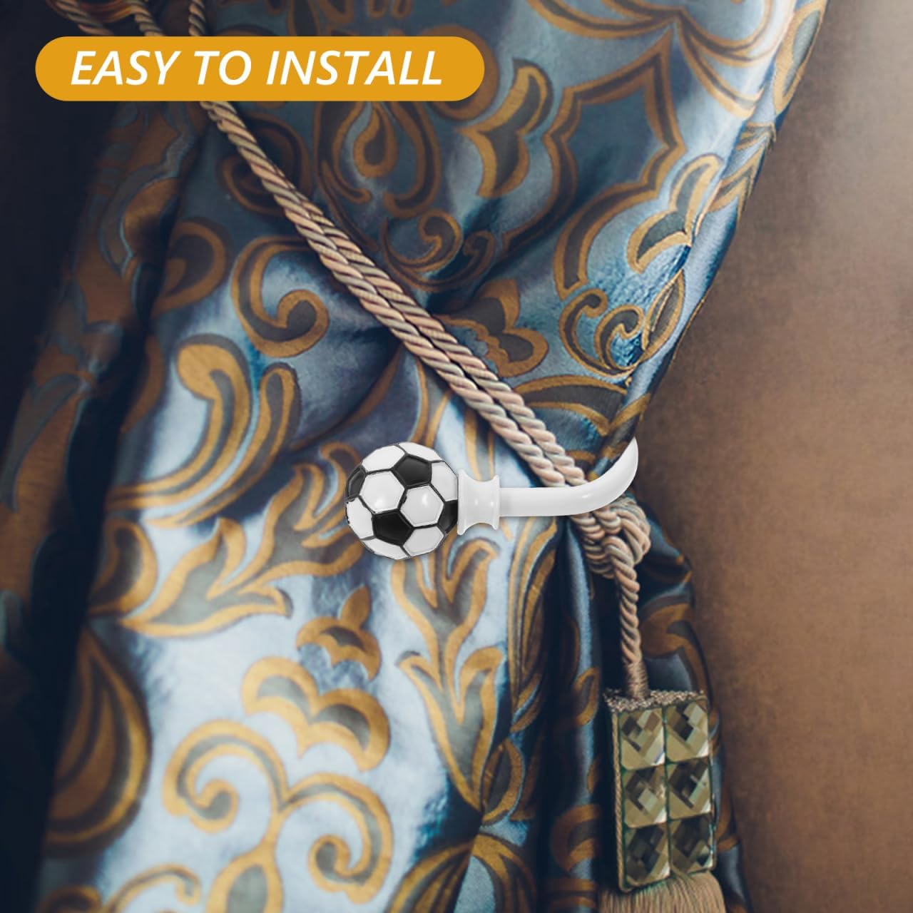 Artibetter White Metal Curtain Holdback with Soccer Design