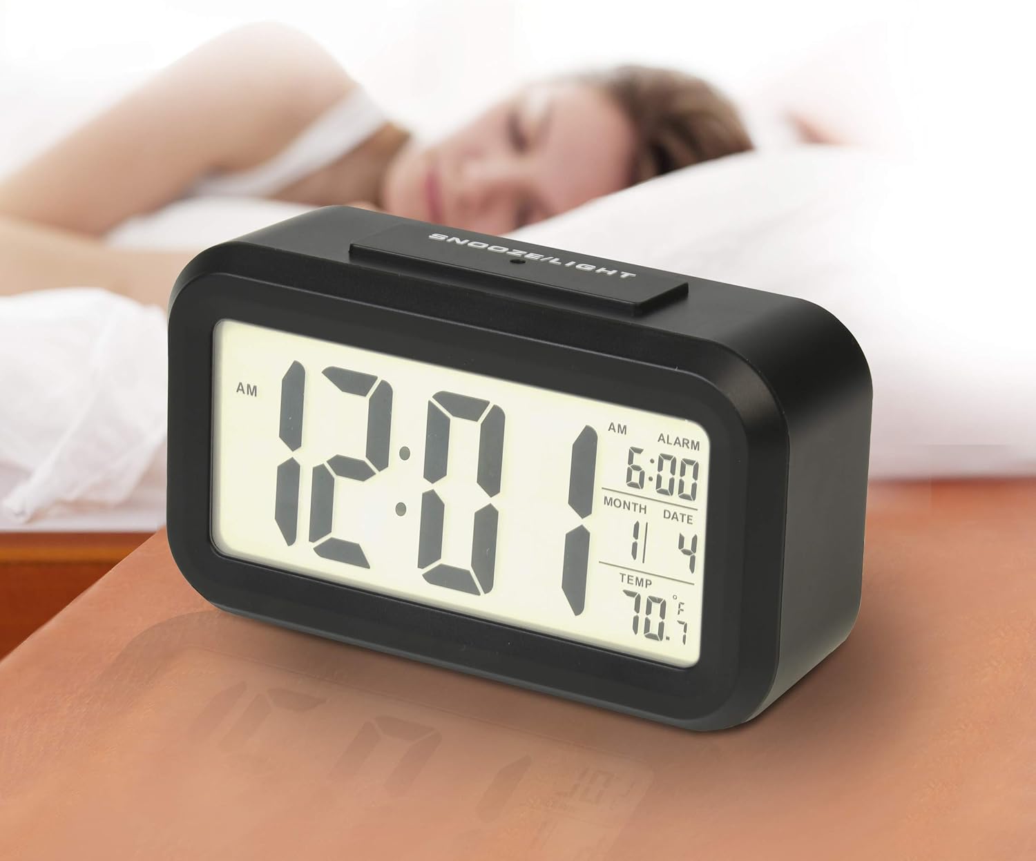 RCA Portable Alarm Clock with Night Light and Temperature Display