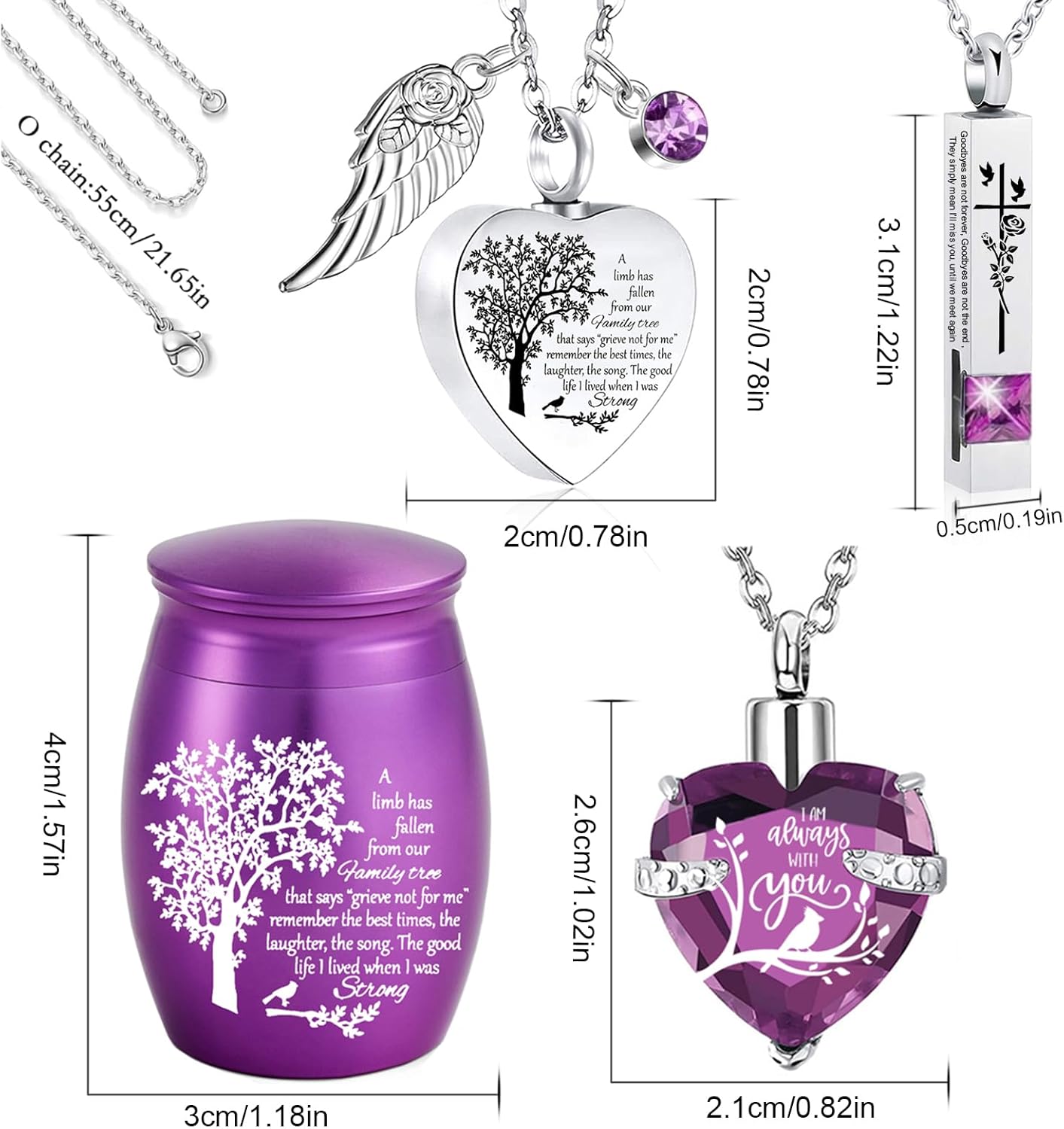 Cremation Urn Necklace Set of 6 Purple Memorial Ashes Holder