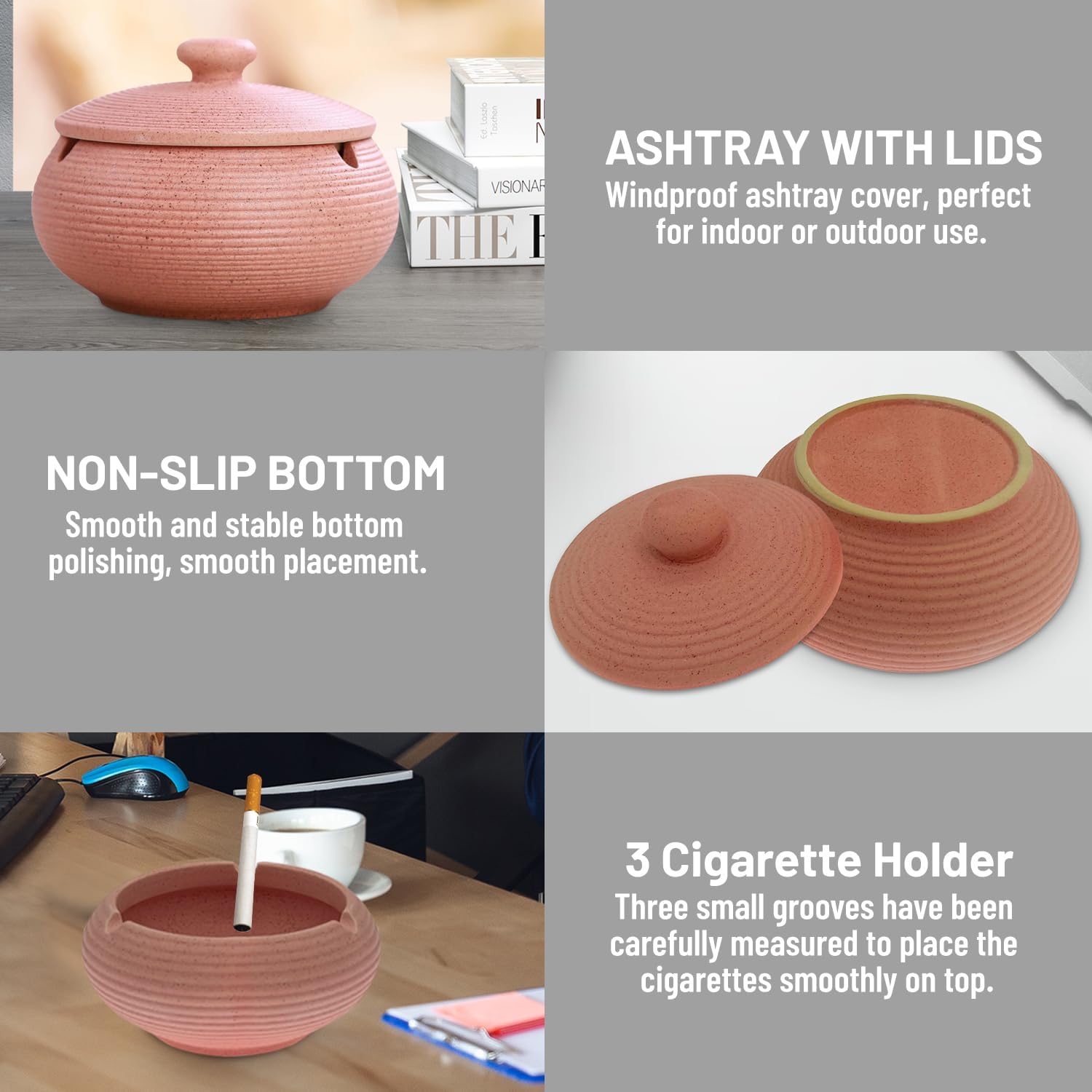 Ceramic Ashtray with Lids Flamingo Pink Windproof