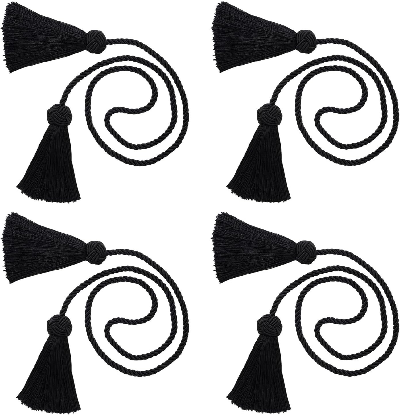 4 Pack Black Curtain Tiebacks With Tassels