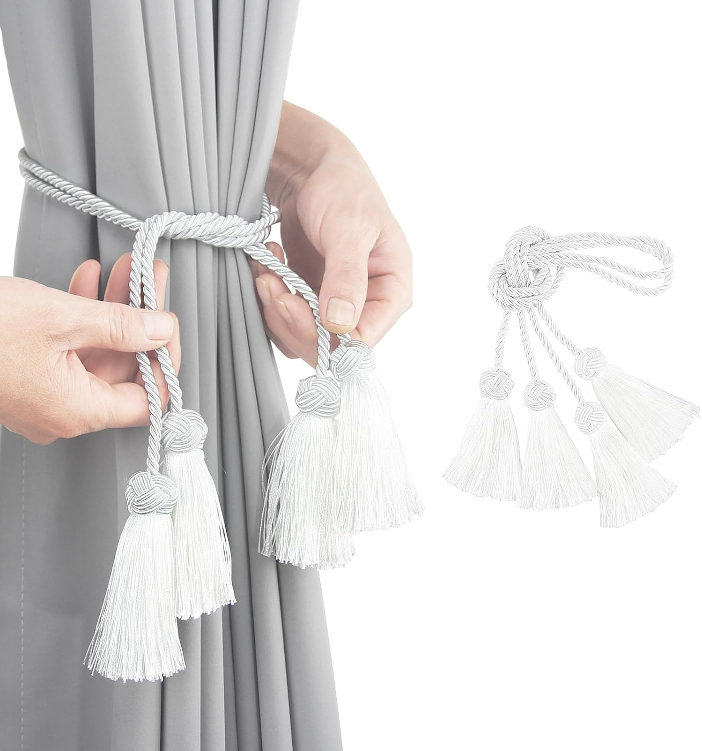 Elegant White Curtain Tiebacks with Tassel 2pack