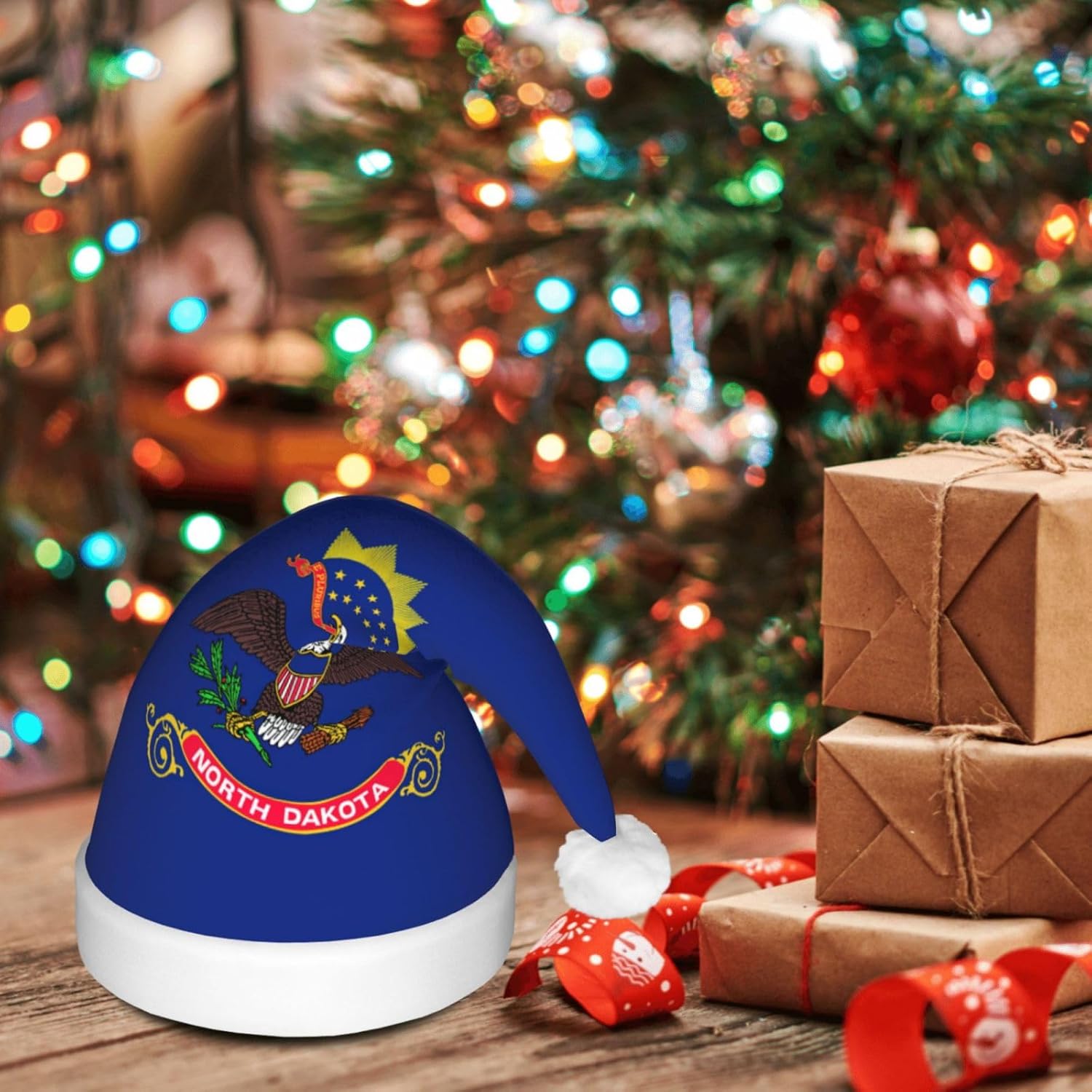 North Dakota State Flag Print Christmas LED Hat