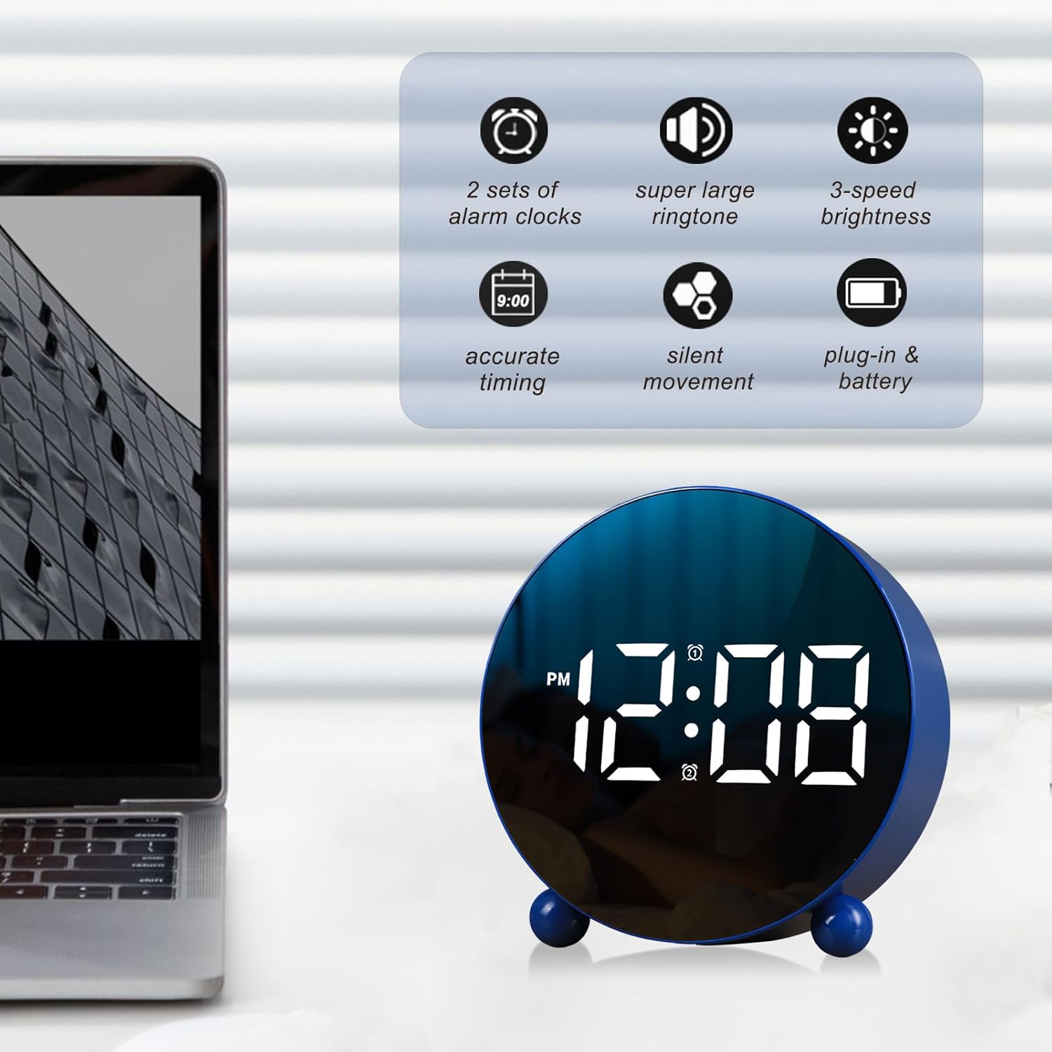 Justup Digital Alarm Clock with Double Bell and LED Display