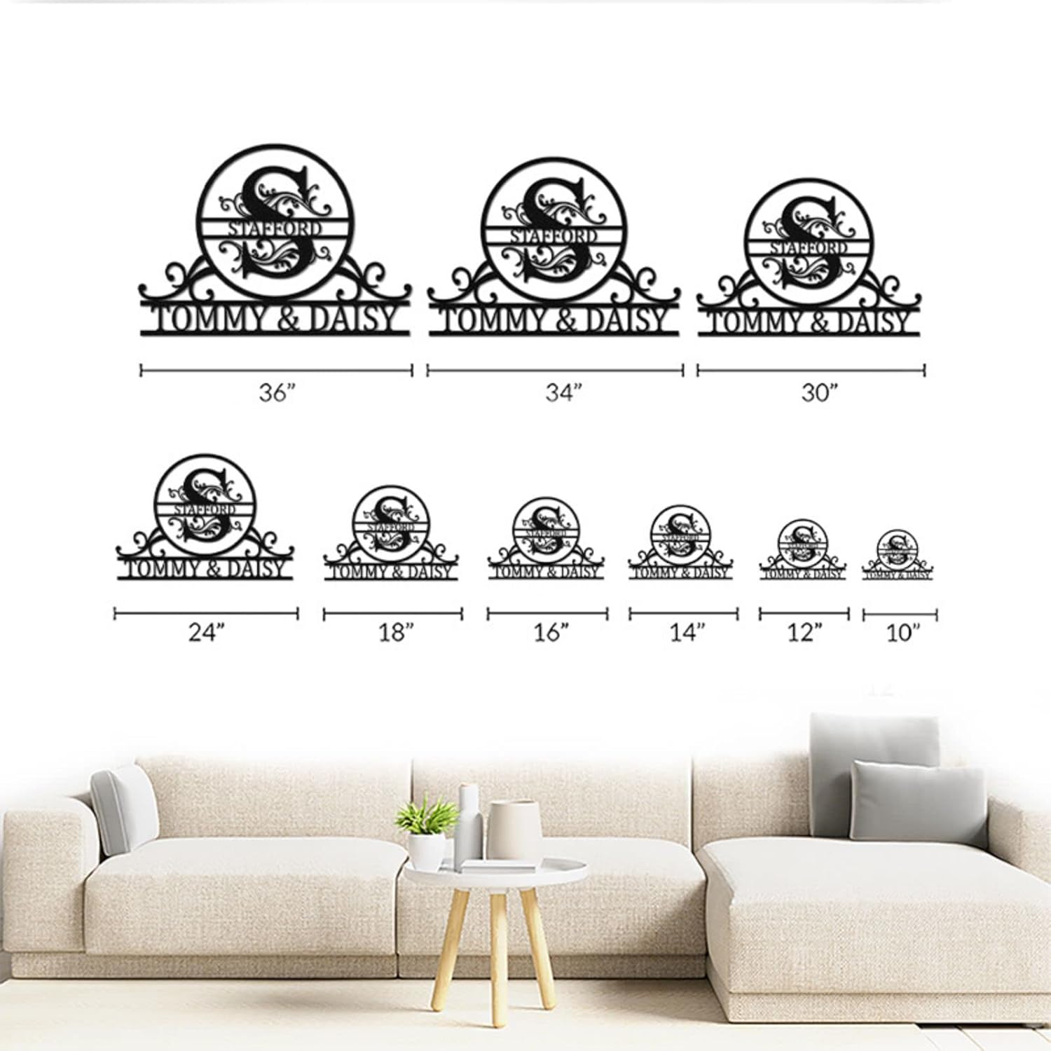 Custom Name Metal Sign - Personalized Last Name Monogram Wall Decor