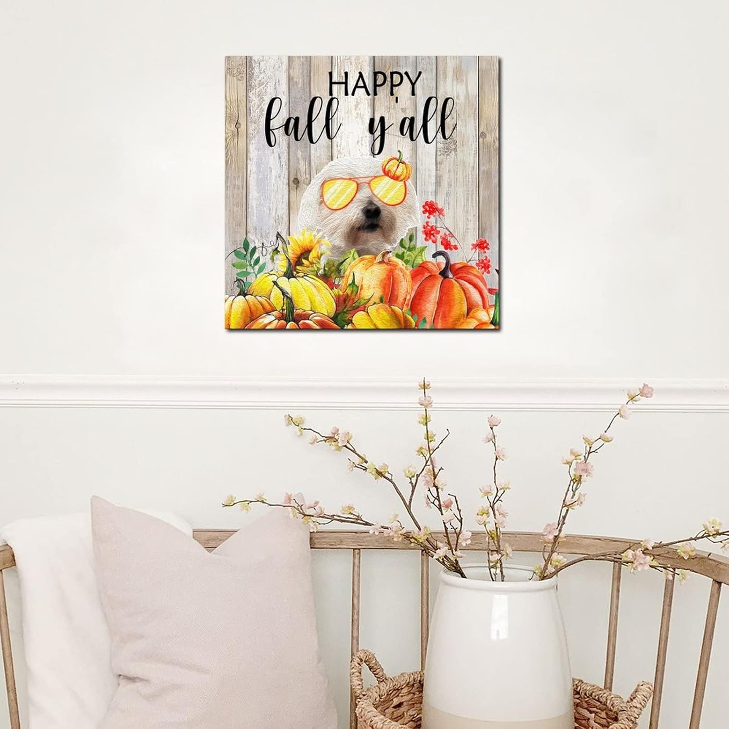 Thanksgiving Fall Decor Wood Sign Plaque 8x8in