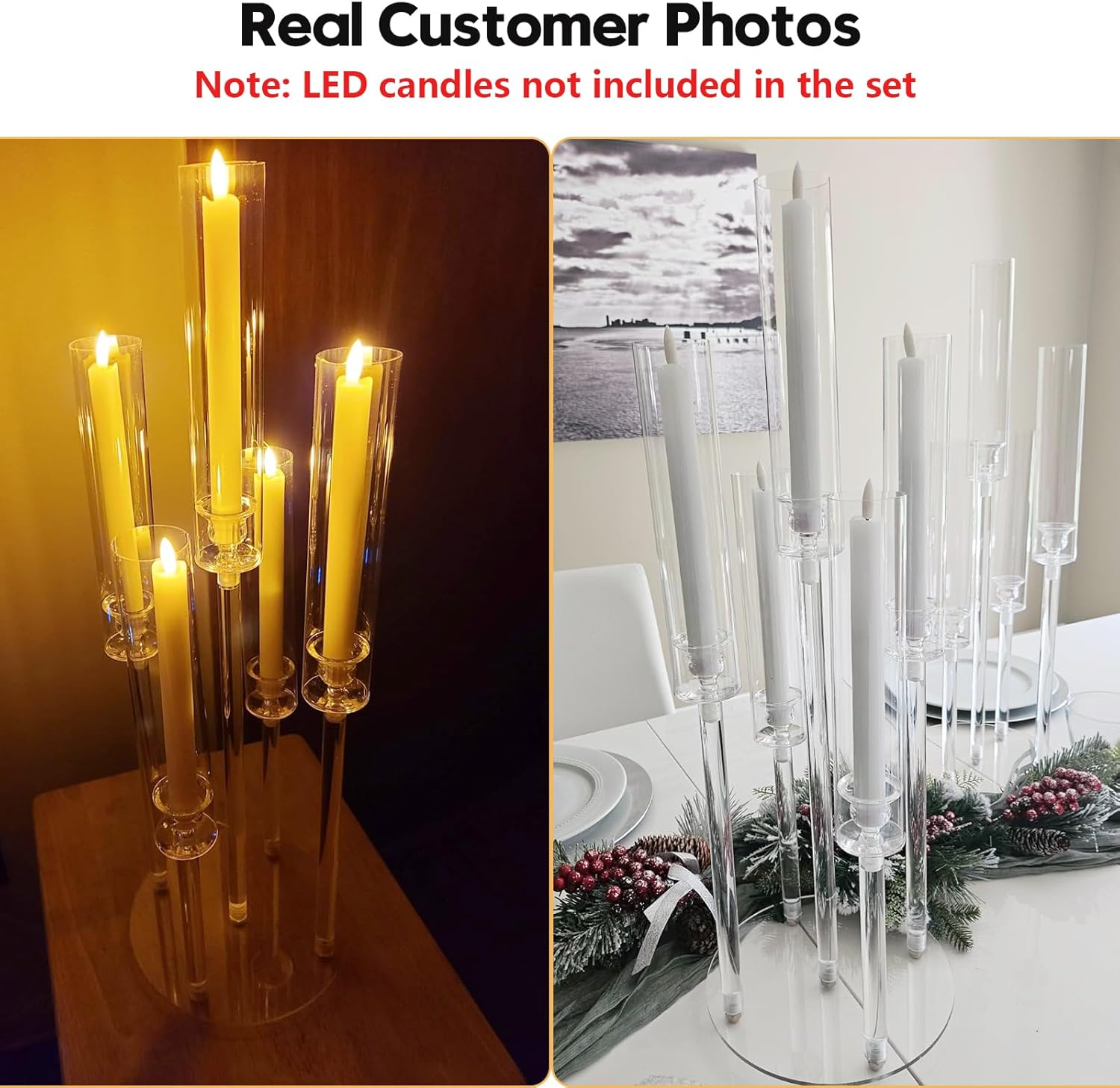 2 Sets 5 Arms Acrylic Candelabra Centerpieces with LED Holder