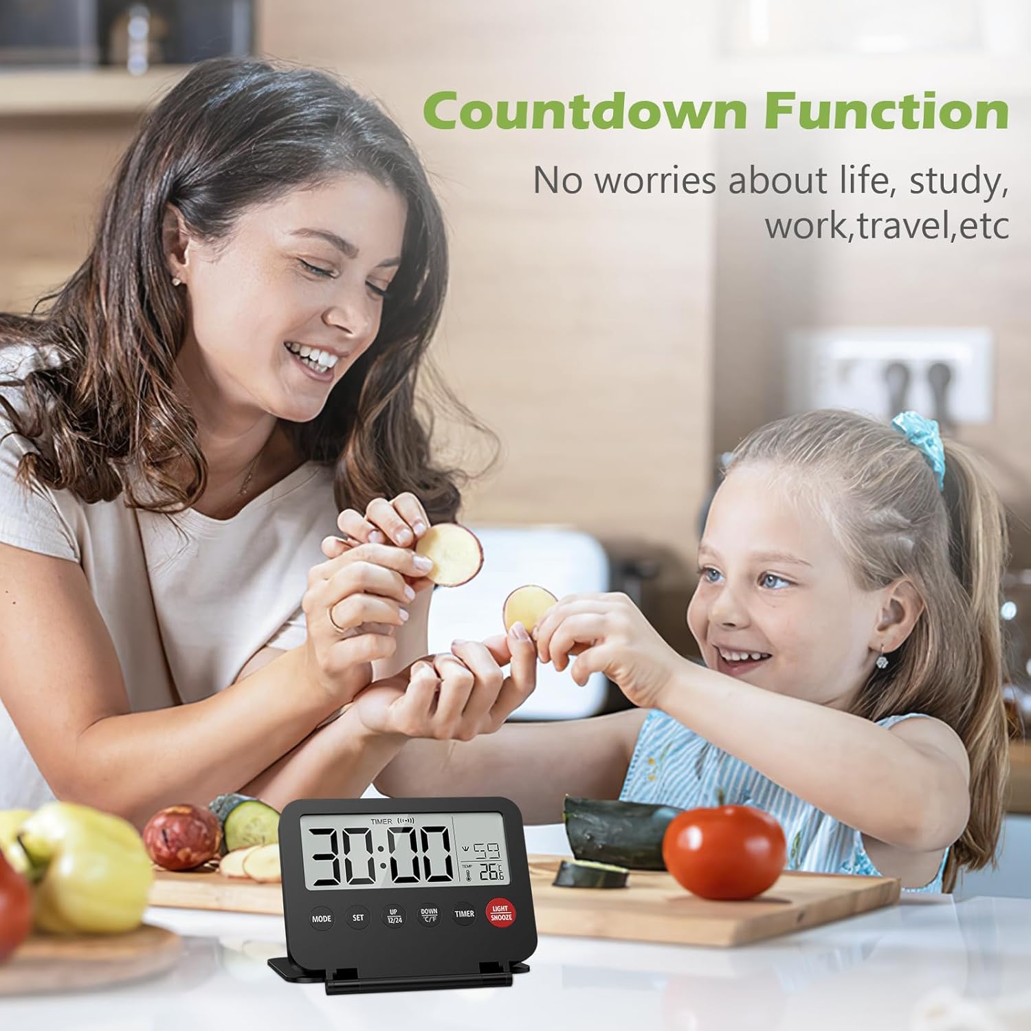 KeeKit Digital Travel Alarm Clock with Date and Temperature