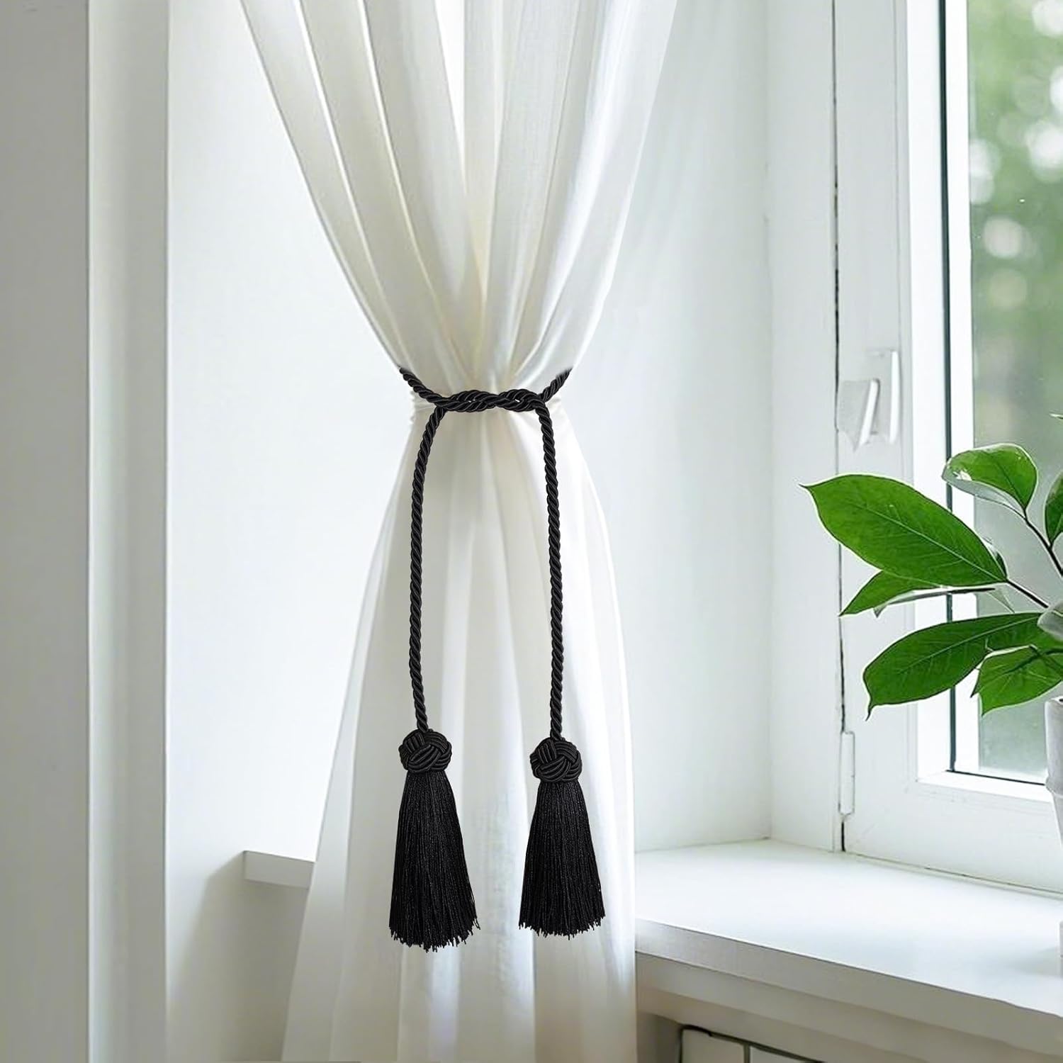 4 Pack Black Curtain Tiebacks With Tassels