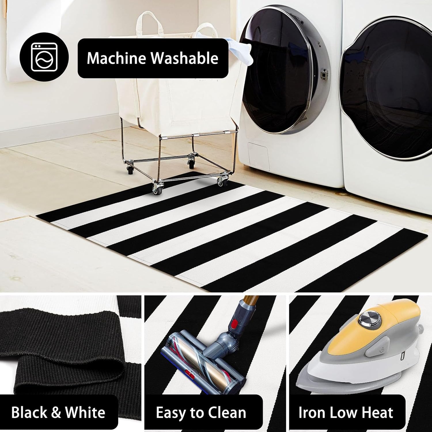 KOZYFLY Black and White Striped Area Rug 275x43 Inches