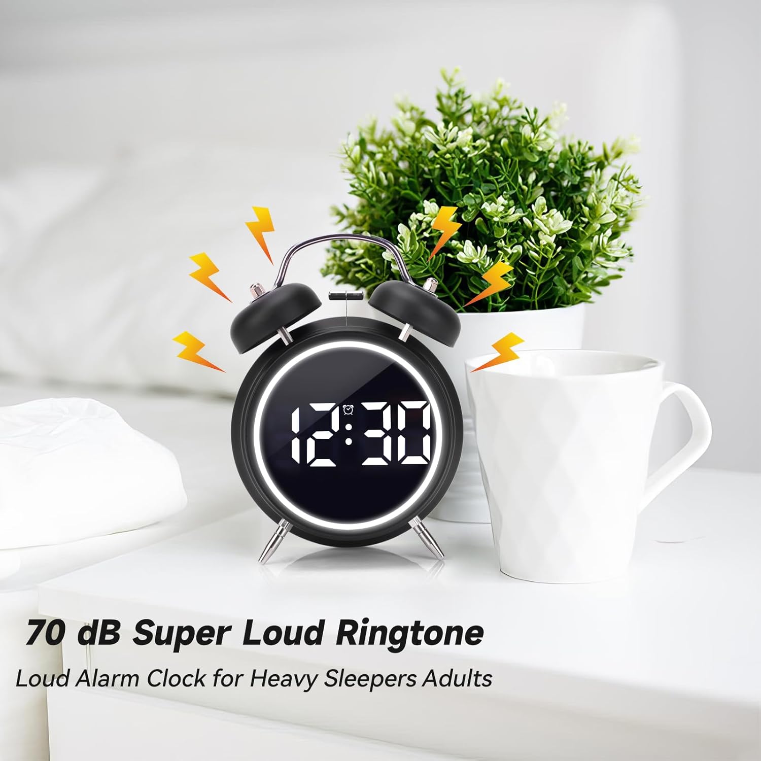Super Loud Digital Alarm Clock with LED Display and Double Bell Sound
