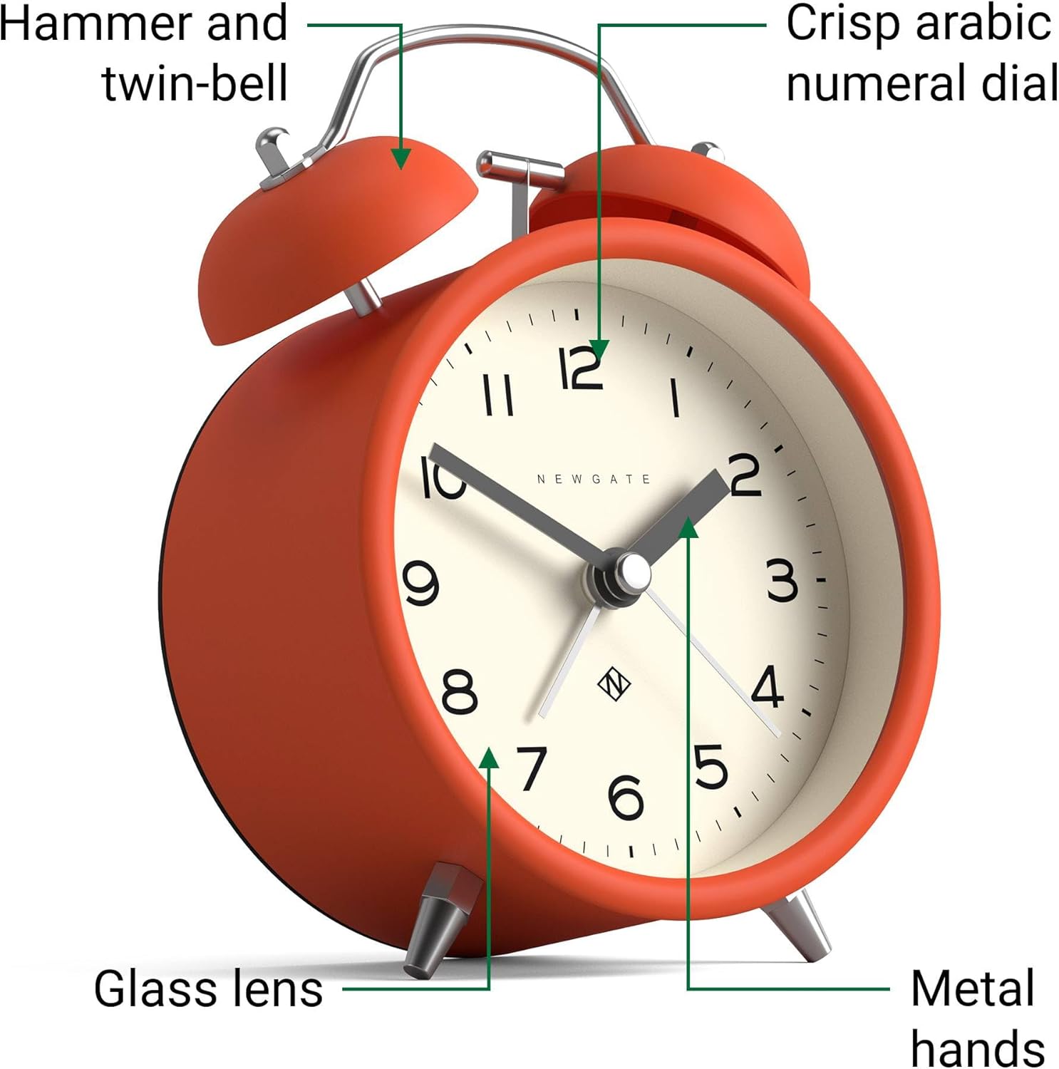 NEWGATE Charlie Bell Echo Alarm Clock Modern Retro Design Orange