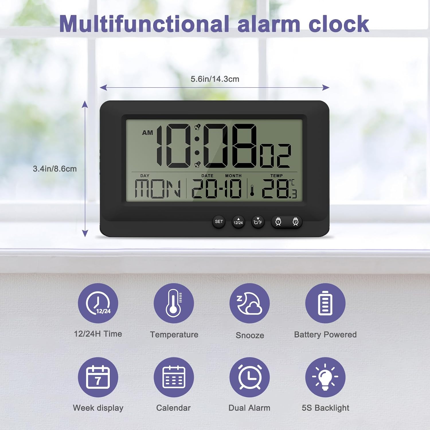 Oqimax Travel Alarm Clock with 5s Backlight and Snooze Function
