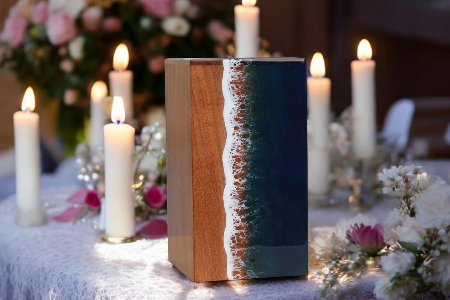 Ocean Wooden Resin Urn for Adult Male