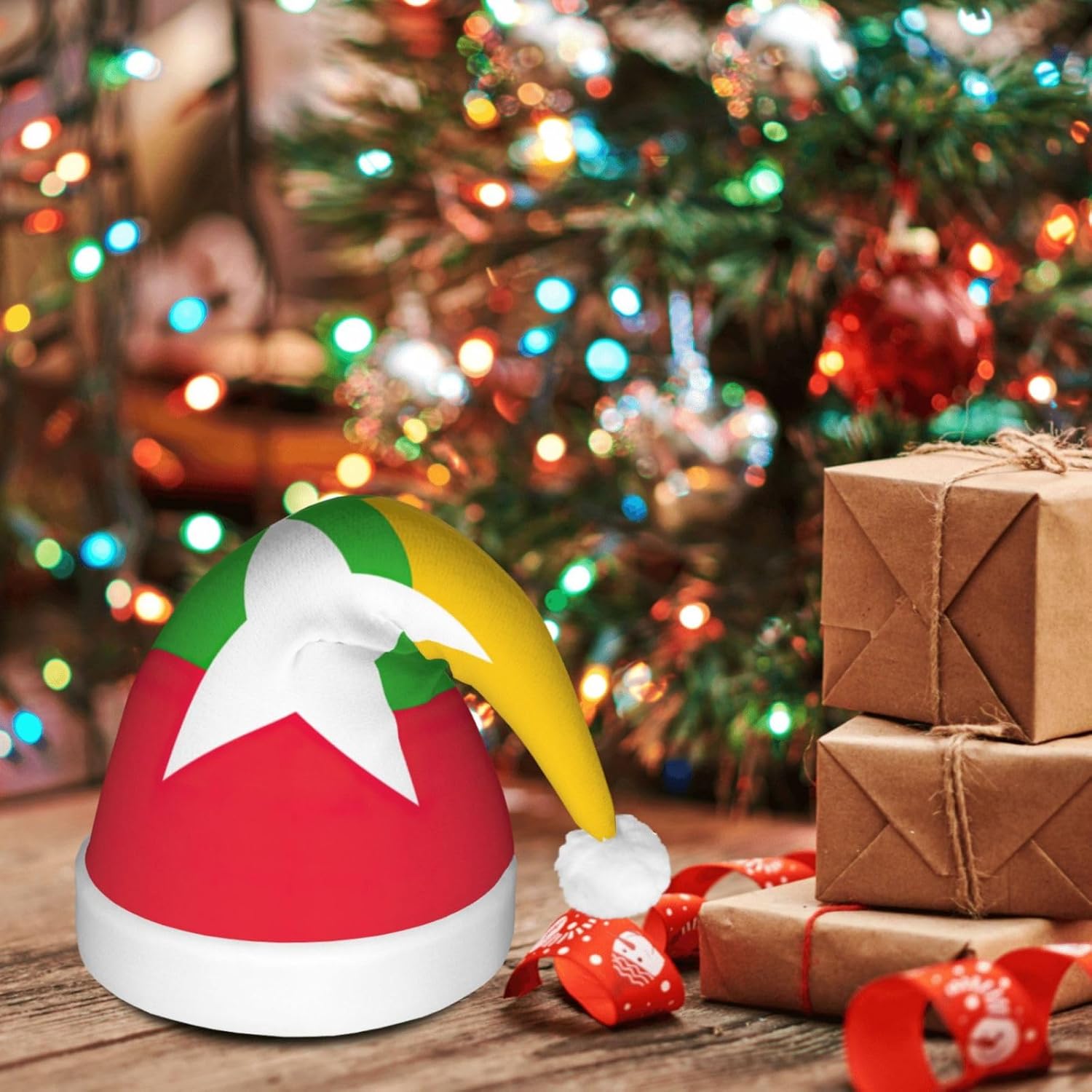 Myanmar Flag Print Christmas Hat with LED Lights