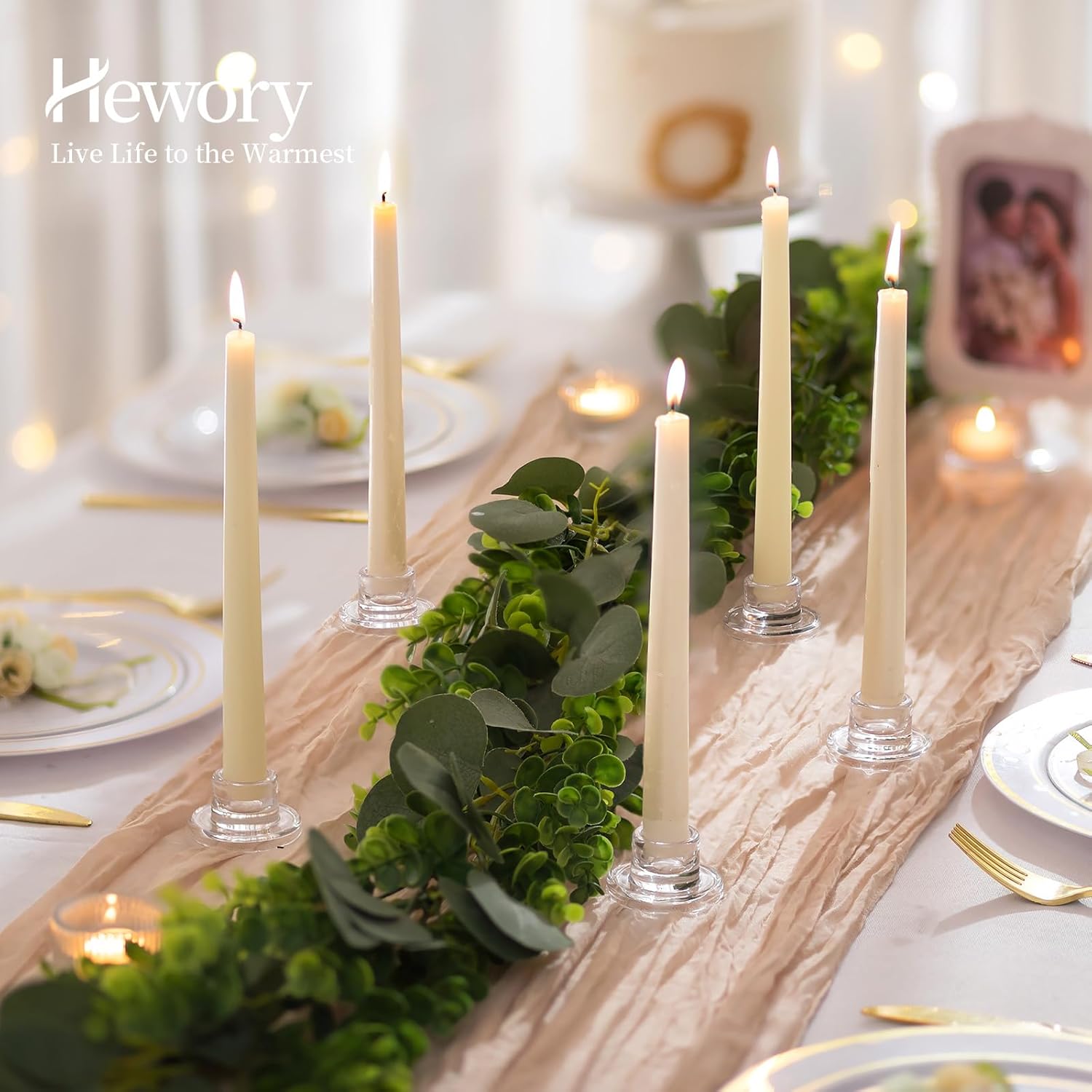 Hewory 20PCS Clear Taper Candle Holders Set