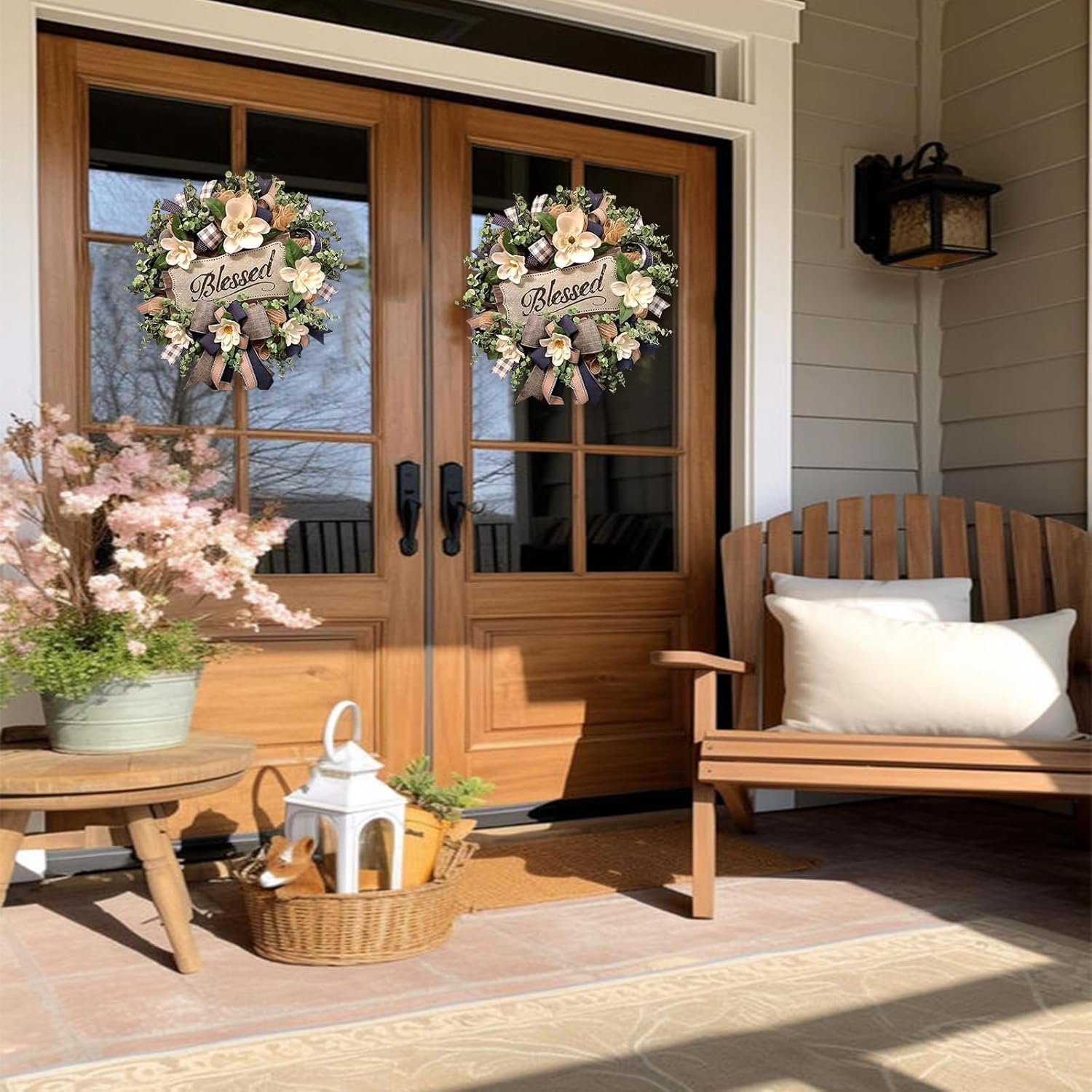 White Magnolia Wreath Front Door Decor