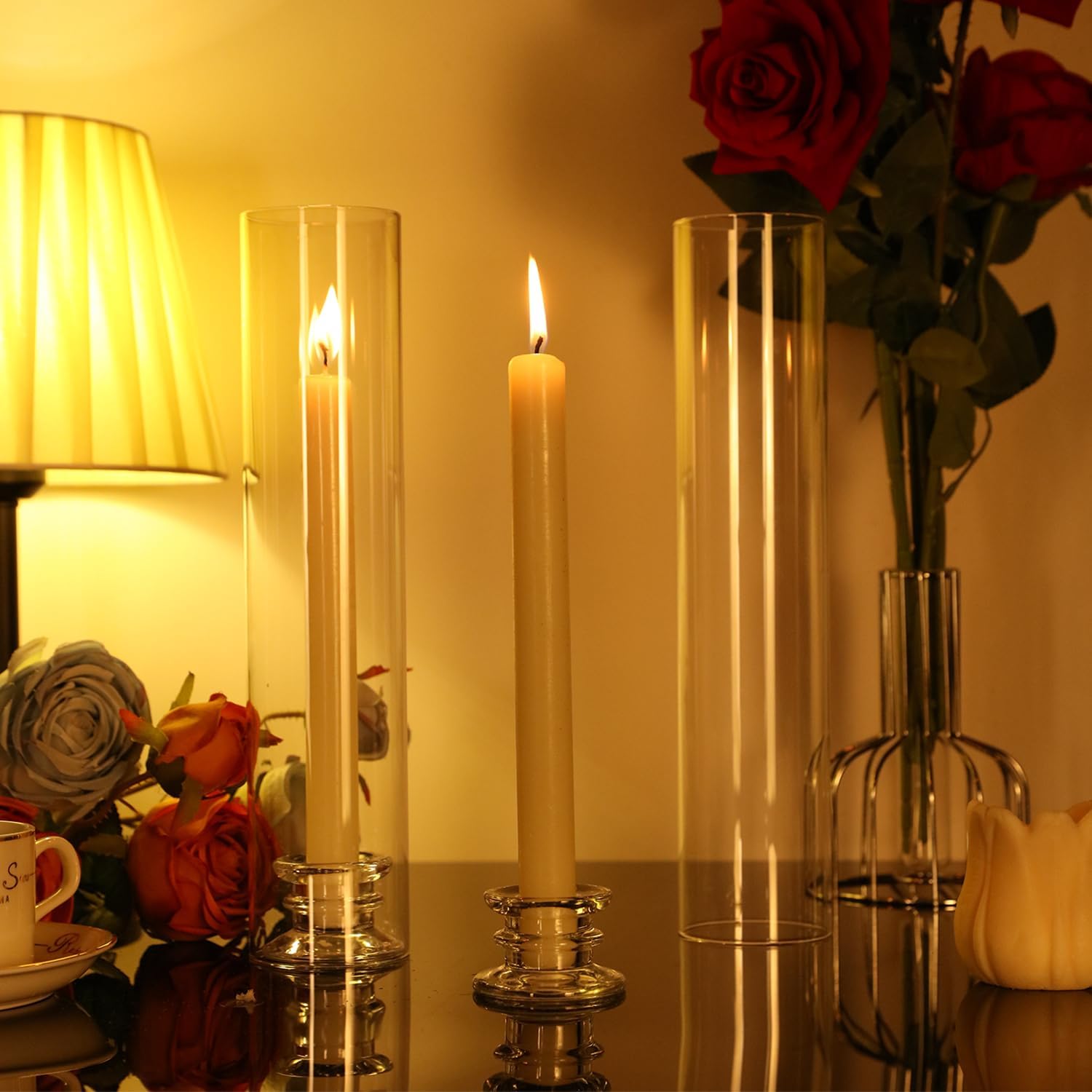 6 Sets Modern Candle Stand with Chimney Covers for Tapered Candles