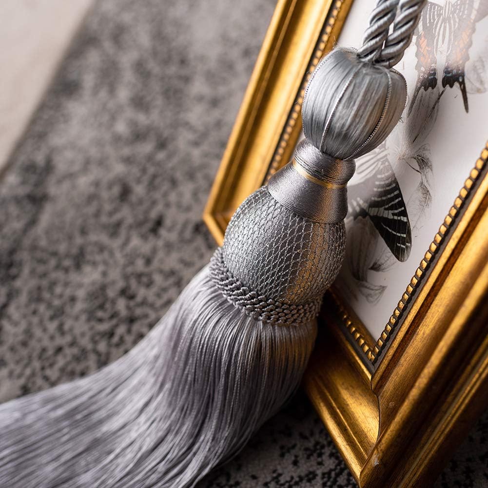 Melodieux Decorative Curtain Holdbacks with Tassels - Set of 2 Grey