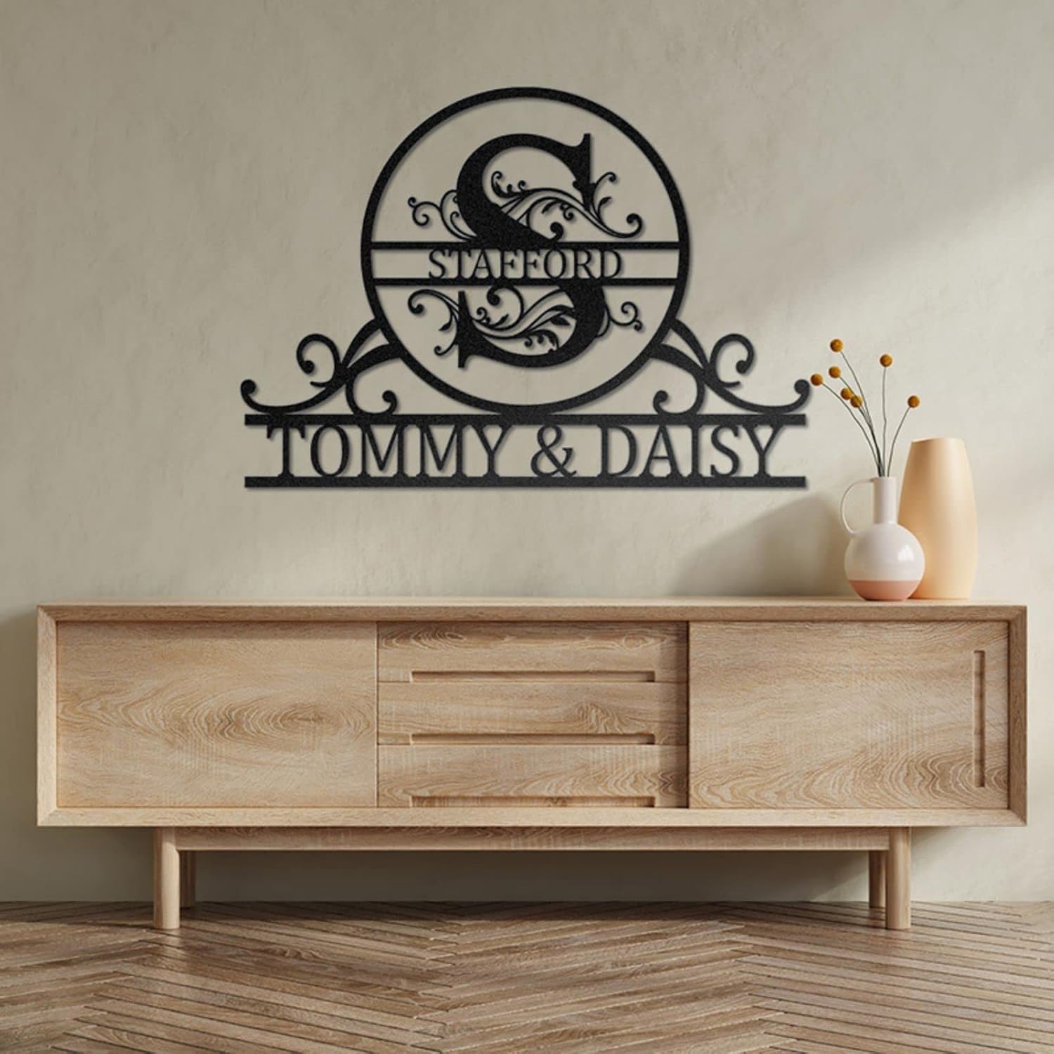 Custom Name Metal Sign - Personalized Last Name Monogram Wall Decor
