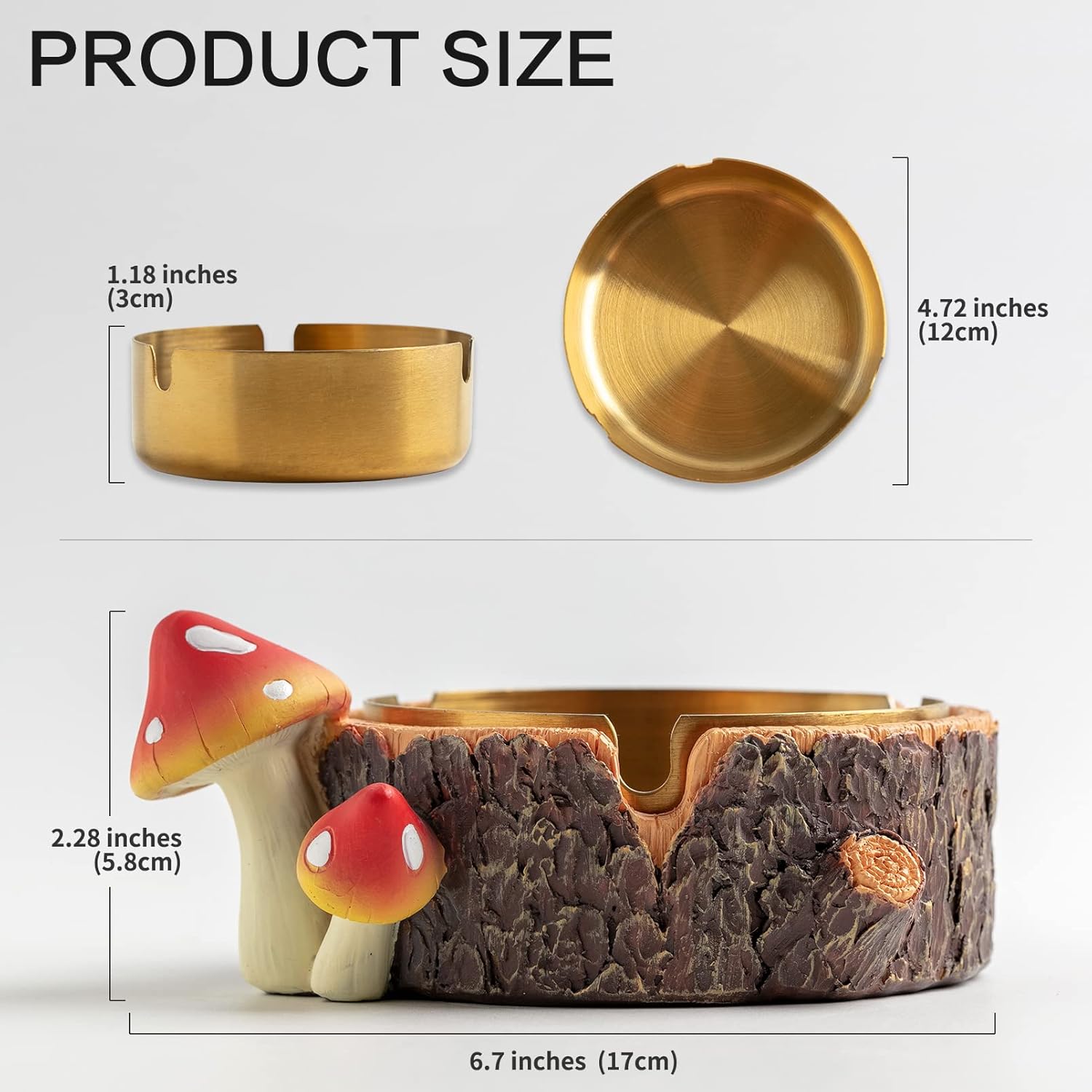 Cute Mushroom Ashtray with Stainless Steel Tray