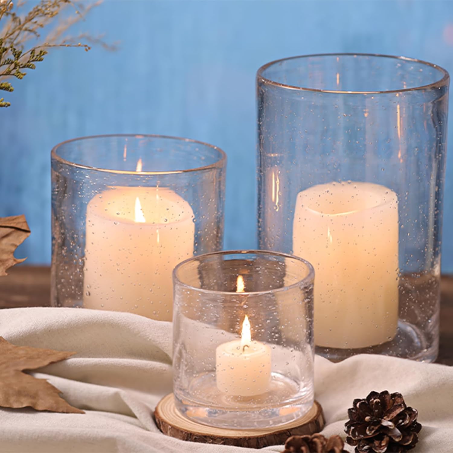 NITIME Hurricane Candle Holder Set of 3 Clear Glass Holders