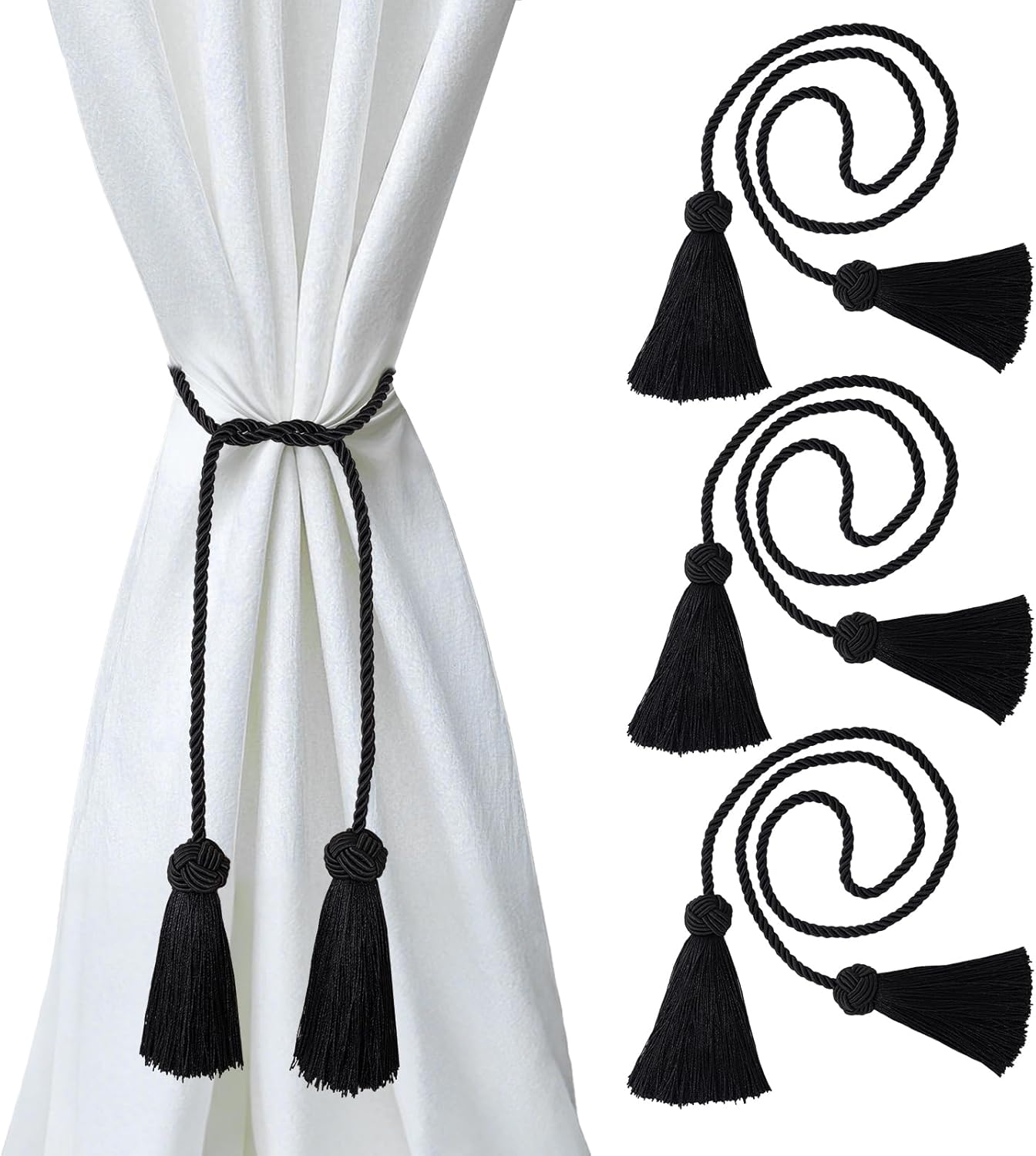 4 Pack Black Curtain Tiebacks With Tassels