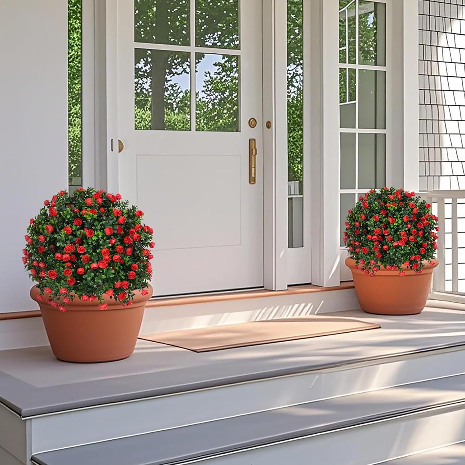 Artificial Boxwood Topiary Tree with Rose Set of 2