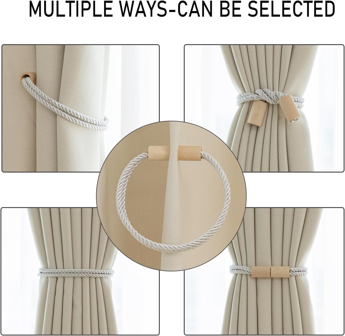 Contoeey Magnetic Boho Curtain Holders 2 Pack White