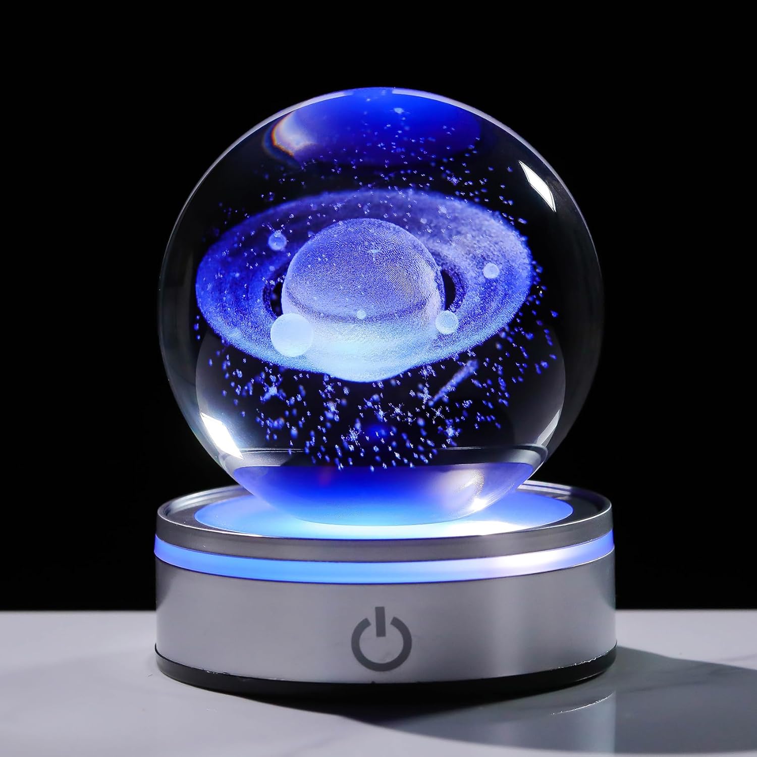Crystal 3D Saturn Ball Figurine with LED Light Base
