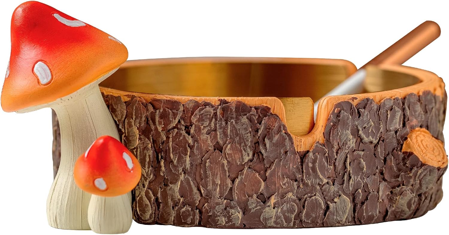 Cute Mushroom Ashtray with Stainless Steel Tray