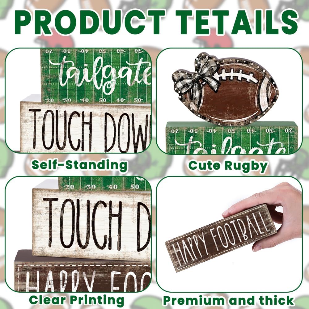 4Pcs Football Wooden Block Sign Fall Decor Centerpiece