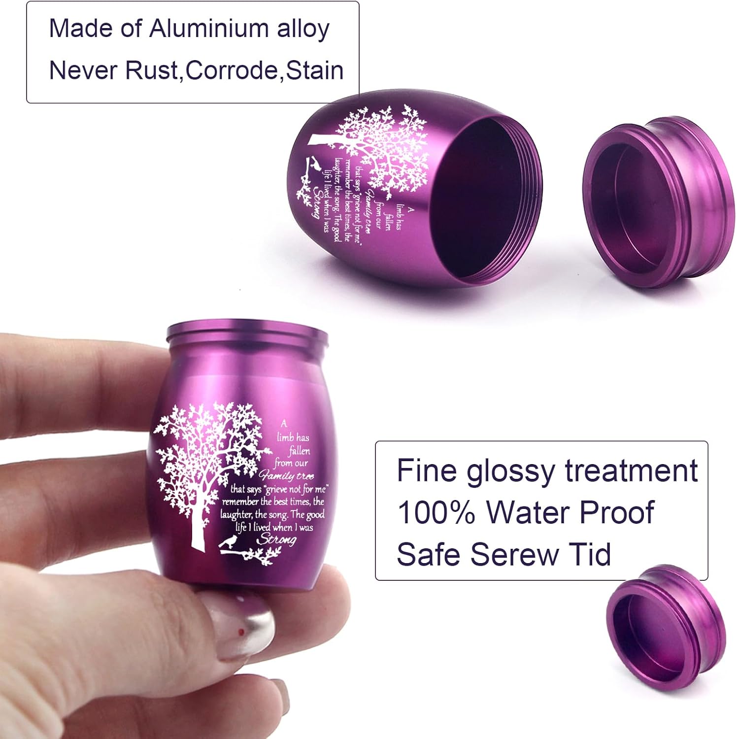 Cremation Urn Necklace Set of 6 Purple Memorial Ashes Holder