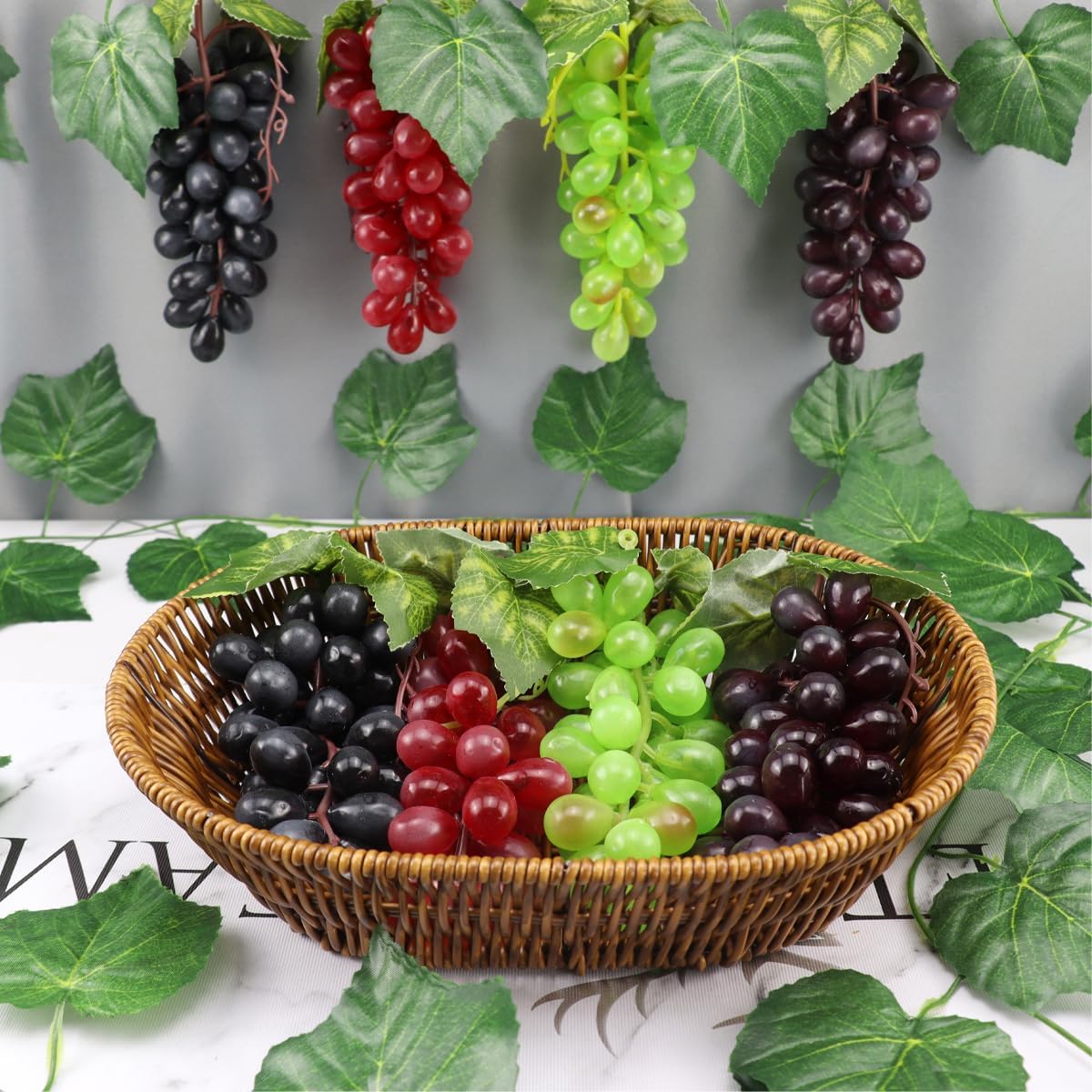 Ginojex 8 Bunches Artificial Grapes with Vines for Decor