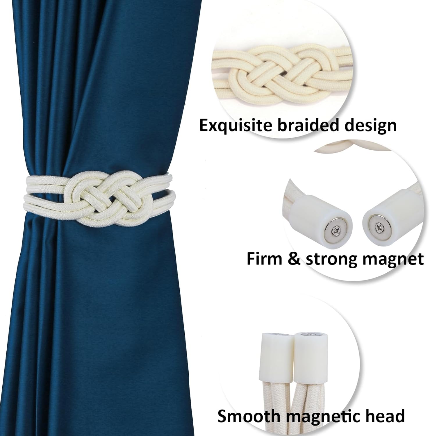 2 Pack Magnetic Curtain Tiebacks for Home and Office