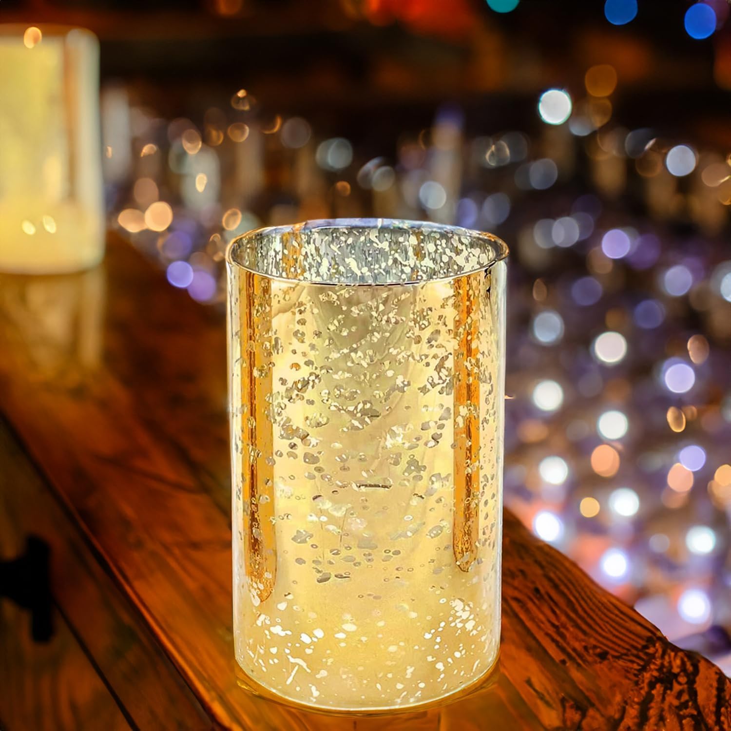 WGVI Hurricane Candle Holder Sleeve Gold Speckled Glass 4 x 6